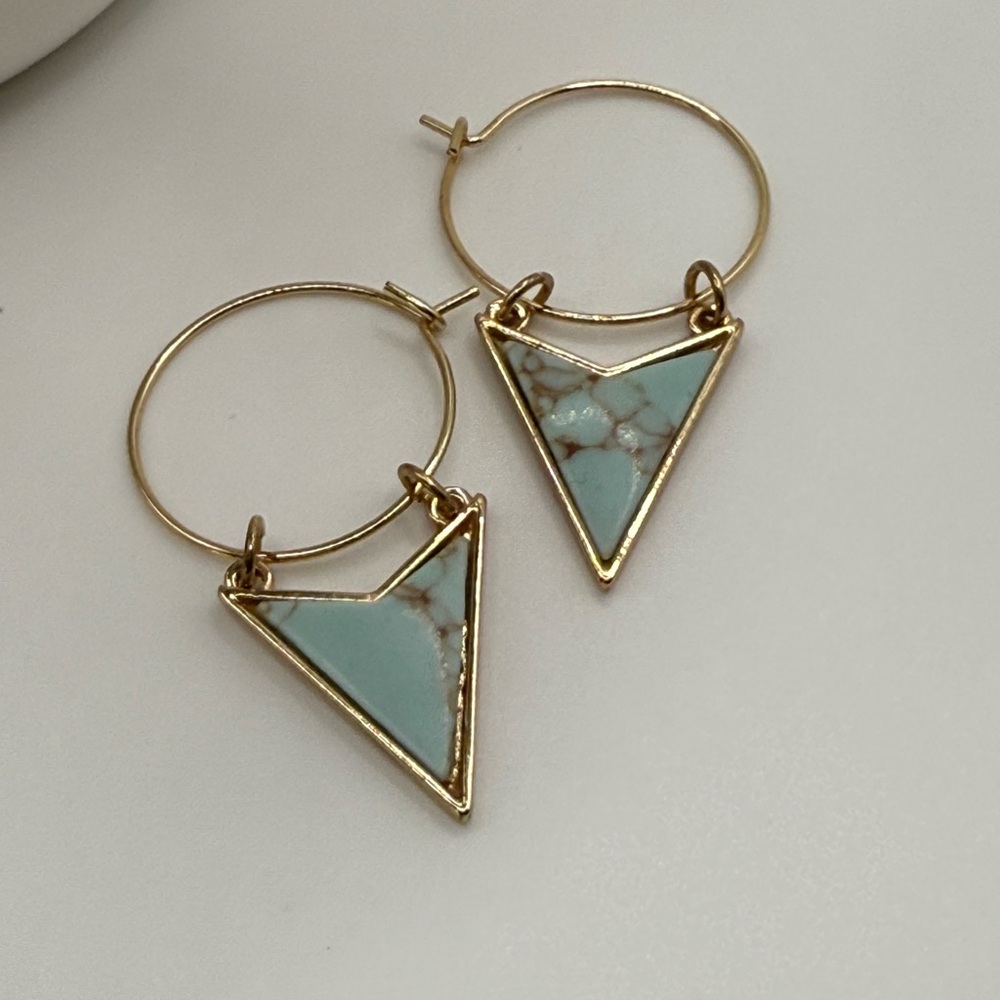 Gold and Turquoise Triangle Hoop Earrings